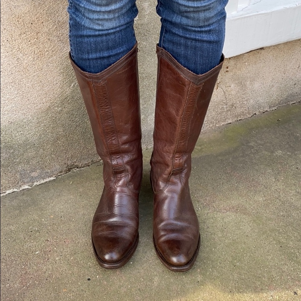 Tall brown leather Frye boots!